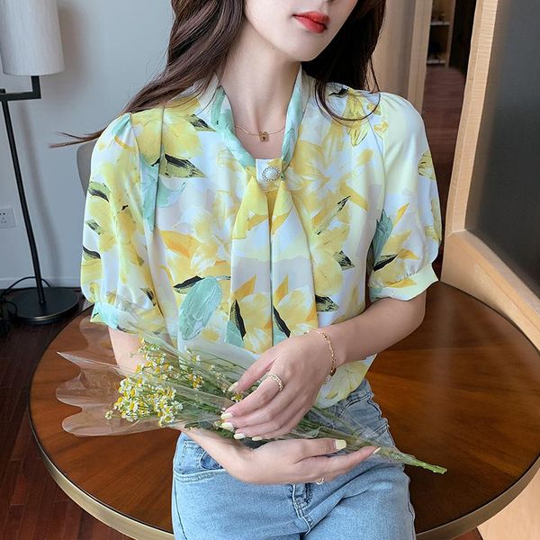 women's blouses & shirts 2021 summer style korean light cooked western sweet bowknot chiffon flower shirt women, White
women's blouses & shirts 2021 summer style korean light cooked western sweet bowknot chiffon flower shirt women, White