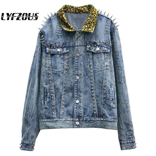 women's jackets tide leopard print rivet denim jacket women jean coat graffiti letter lapel streetwear punk rave cool jeans, Black;brown
women's jackets tide leopard print rivet denim jacket women jean coat graffiti letter lapel streetwear punk rave cool jeans, Black;brown