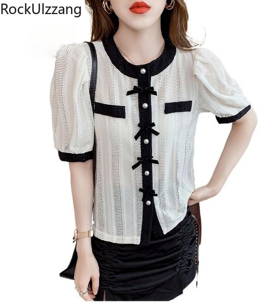 women's blouses & shirts short sleeve pearls button bow cute shirt aesthetic blouse summer fashion hollow blusas plus size oversized wo, White
women's blouses & shirts short sleeve pearls button bow cute shirt aesthetic blouse summer fashion hollow blusas plus size oversized wo, White