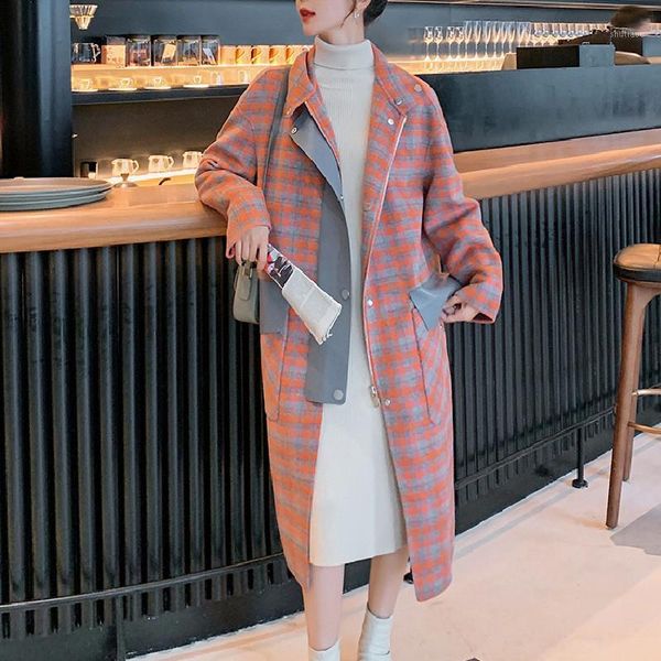 women's wool & blends orange plaid mid-length woolen coat female autumn winter 2021 korean fashion loose vintage temperament woolens ov, Black
women's wool & blends orange plaid mid-length woolen coat female autumn winter 2021 korean fashion loose vintage temperament woolens ov, Black