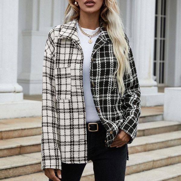 women's jackets autumn 2021 women's jacket chic plaid splicing shirt turn-down collar long sleeve button casual vintage coat for fe, Black;brown
women's jackets autumn 2021 women's jacket chic plaid splicing shirt turn-down collar long sleeve button casual vintage coat for fe, Black;brown