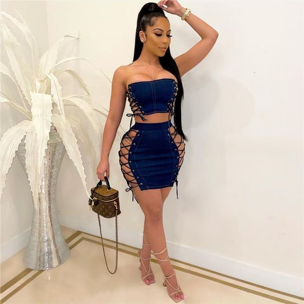denim strapless women tracksuits crop bandage lace up cross grommet mini skirt two piece set club outfits skinny, Gray
denim strapless women tracksuits crop bandage lace up cross grommet mini skirt two piece set club outfits skinny, Gray