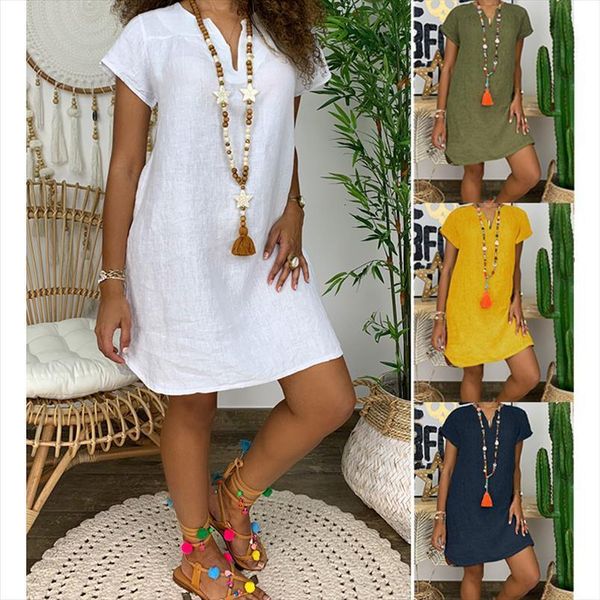 short sleeve casual loose women dress v neck cotton linen mini summer beach sundress ladies streetwear plus size 5xl, Black;gray
short sleeve casual loose women dress v neck cotton linen mini summer beach sundress ladies streetwear plus size 5xl, Black;gray