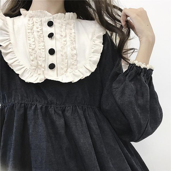 casual dresses japanese lolita style autumn winter women dress ruffled collar loose gothic cute kawaii ruffles cosplay with lining, Black;gray
casual dresses japanese lolita style autumn winter women dress ruffled collar loose gothic cute kawaii ruffles cosplay with lining, Black;gray