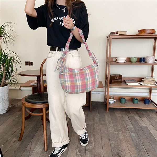 t shirttshoulder bags ladies canvas bag female japanese sweet retro underarm woman fresh plaid drawstring dumpling girls casual t, White;black
t shirttshoulder bags ladies canvas bag female japanese sweet retro underarm woman fresh plaid drawstring dumpling girls casual t, White;black