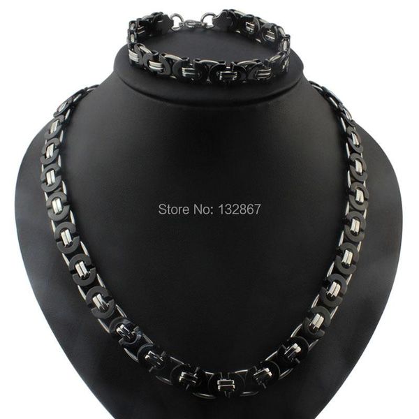 earrings & necklace black strong men's jewelry set 8mm size stainless steel flat byzantine chain and bracelet, Silver
earrings & necklace black strong men's jewelry set 8mm size stainless steel flat byzantine chain and bracelet, Silver