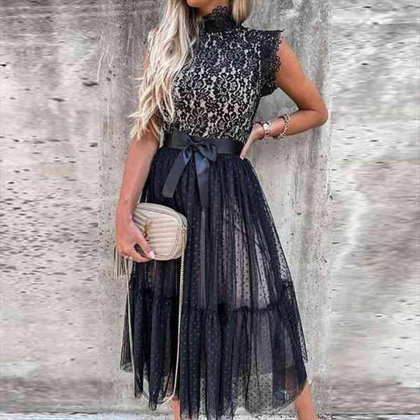 elegant turtleneck lace patchwork party women dress sleeveless summer mesh ruffle cute princess up, Black;gray
elegant turtleneck lace patchwork party women dress sleeveless summer mesh ruffle cute princess up, Black;gray