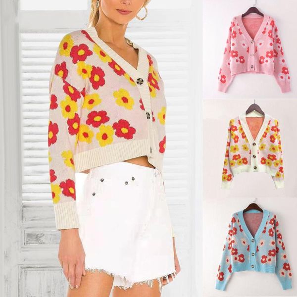 women's sweaters 45# floral print button sweater loose short v-neck long sleeve cardigan buckle elegant cashmere jumper, White;black
women's sweaters 45# floral print button sweater loose short v-neck long sleeve cardigan buckle elegant cashmere jumper, White;black