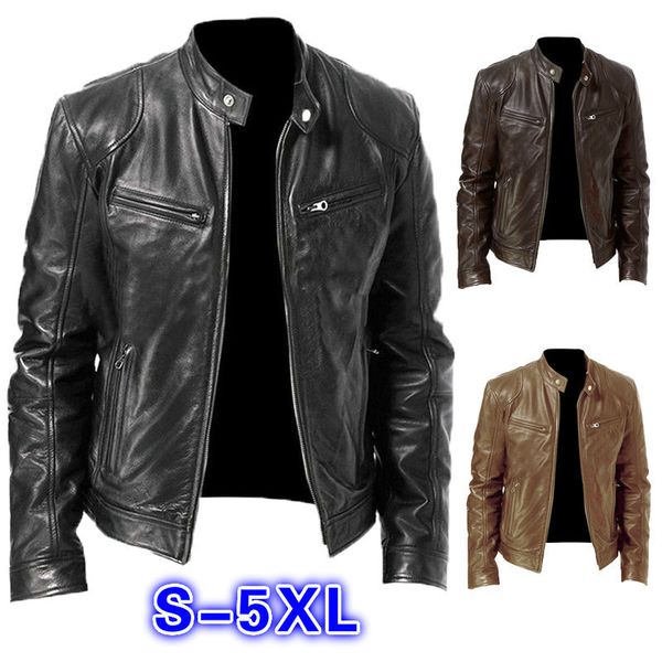 men leather winter vintage zipper plus size motorcycle jackets fashion stand collar pocket solid male jacket coat outwear, Black;brown
men leather winter vintage zipper plus size motorcycle jackets fashion stand collar pocket solid male jacket coat outwear, Black;brown