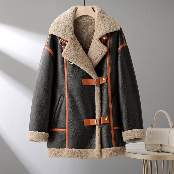 women's fur & faux 2021 arrrival real natural sheepskin coat luxury casual style genuine leather thick warm turn-down collar, Black
women's fur & faux 2021 arrrival real natural sheepskin coat luxury casual style genuine leather thick warm turn-down collar, Black
