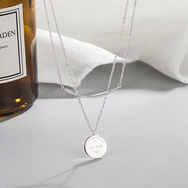 pendant necklaces geometric round brand double-layer necklace lady fashion simple temperament clavicle chain jewelry valentine's day gi, Silver
pendant necklaces geometric round brand double-layer necklace lady fashion simple temperament clavicle chain jewelry valentine's day gi, Silver