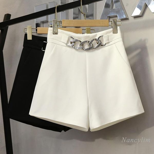 women's shorts summer woman 2021 korean style diamond metal chain high waist slimming a- line wide leg suit short femme, White;black
women's shorts summer woman 2021 korean style diamond metal chain high waist slimming a- line wide leg suit short femme, White;black