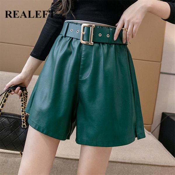 women's shorts realeft 2021 winter pu leather with belt stylish ol high waist pockets casual wide legged trousers female, White;black
women's shorts realeft 2021 winter pu leather with belt stylish ol high waist pockets casual wide legged trousers female, White;black