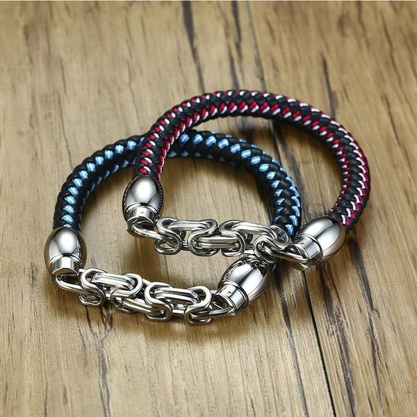 cuff vnox stylish byzantine links bracelets for men round 2 tones braided leather bangle punk tough man jewelry magnet clasp, White
cuff vnox stylish byzantine links bracelets for men round 2 tones braided leather bangle punk tough man jewelry magnet clasp, White