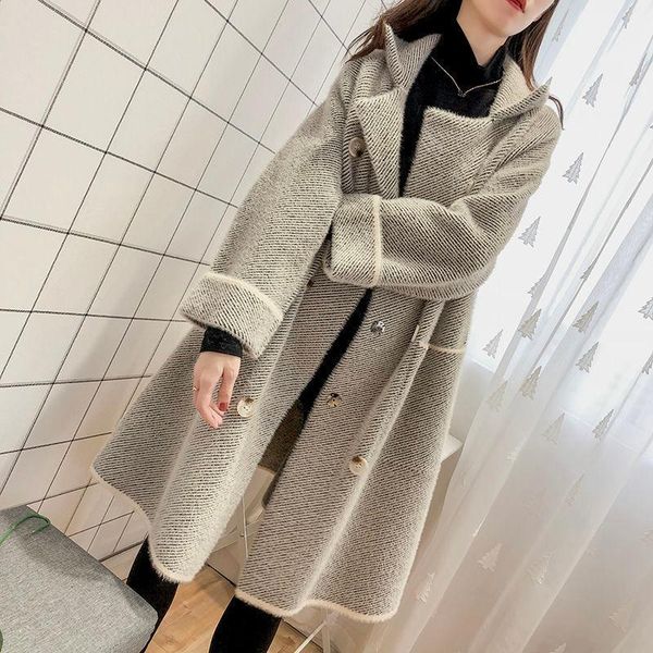 women's wool & blends imitation mink velvet jacket thick coat 2021 outerwear autumn and winter korean style long sweater overcoat, Black
women's wool & blends imitation mink velvet jacket thick coat 2021 outerwear autumn and winter korean style long sweater overcoat, Black