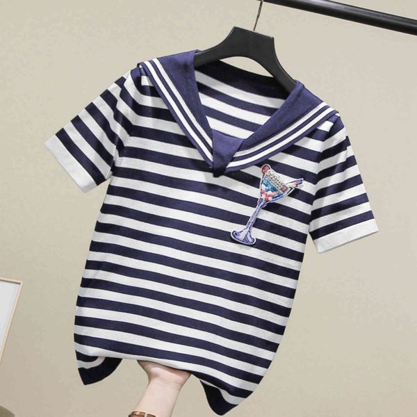 women's sweaters 2021 spring summer arrival sequins beading striped sweater women navy style short sleeve knitted pullover fashion, White;black
women's sweaters 2021 spring summer arrival sequins beading striped sweater women navy style short sleeve knitted pullover fashion, White;black