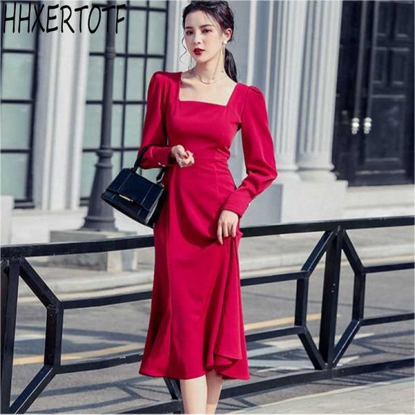 spring fashion women square collar red dress mermaid dresses korean mid-calf ol casual dress vestidos 210531, Black;gray
spring fashion women square collar red dress mermaid dresses korean mid-calf ol casual dress vestidos 210531, Black;gray