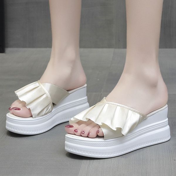 sandals fashion ruffles wedges slippers women summer cross strap pleated platform slides woman thick bottom ladies shoes 6pk9, Black
sandals fashion ruffles wedges slippers women summer cross strap pleated platform slides woman thick bottom ladies shoes 6pk9, Black