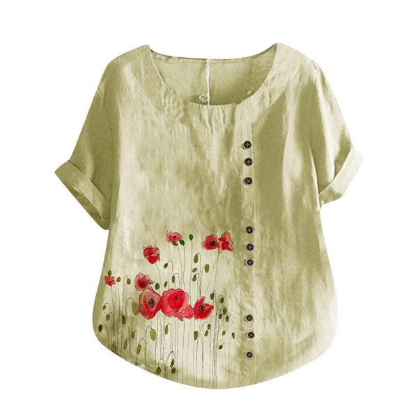 women's blouses & shirts linen cotton shirt blouse flower print women button plus size o-neck short sleeve loose et chemises, White
women's blouses & shirts linen cotton shirt blouse flower print women button plus size o-neck short sleeve loose et chemises, White