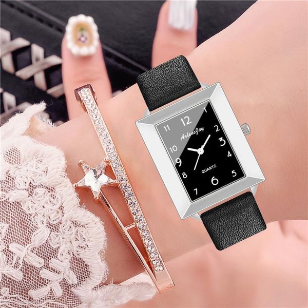 wristwatches fashion arabic numerals rectangle women quartz watch casual leather strap ladies clock zegarek damski, Slivery;brown
