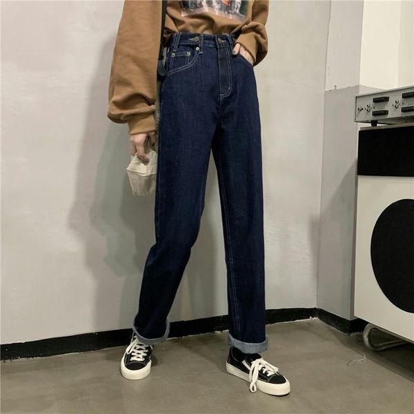 women's jeans korean version of 2021 retro dark blue wild loose high-waist straight-leg pants were thin trousers
women's jeans korean version of 2021 retro dark blue wild loose high-waist straight-leg pants were thin trousers