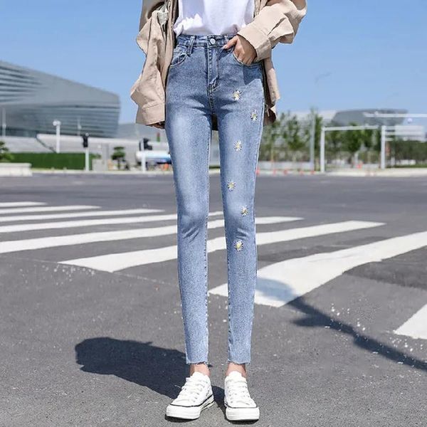 women's jeans stretch high waist small daisy denim pants all-match embroidery skinny streetwear oversize casual female trousers, Blue
women's jeans stretch high waist small daisy denim pants all-match embroidery skinny streetwear oversize casual female trousers, Blue