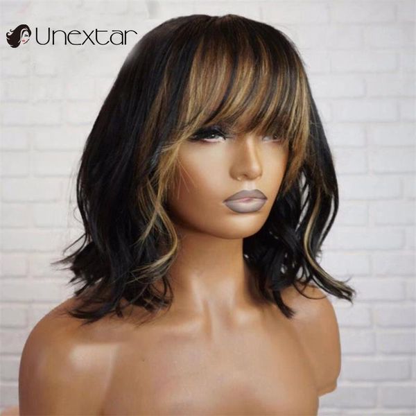 lace wigs unextar 200 density highlight honey blonde full machine made with bangs #27 color short bob wavy human hair for women, Black;brown
lace wigs unextar 200 density highlight honey blonde full machine made with bangs #27 color short bob wavy human hair for women, Black;brown