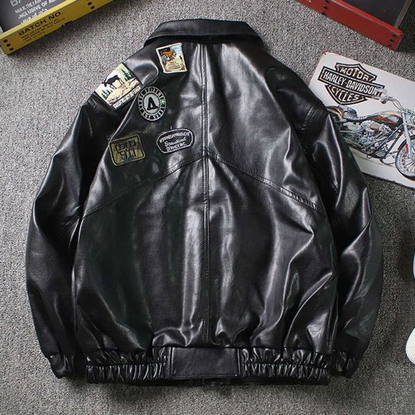 street trend leather men's coat pilot's autumn loose fitting motorcycle jacketwinter, Black;brown
street trend leather men's coat pilot's autumn loose fitting motorcycle jacketwinter, Black;brown