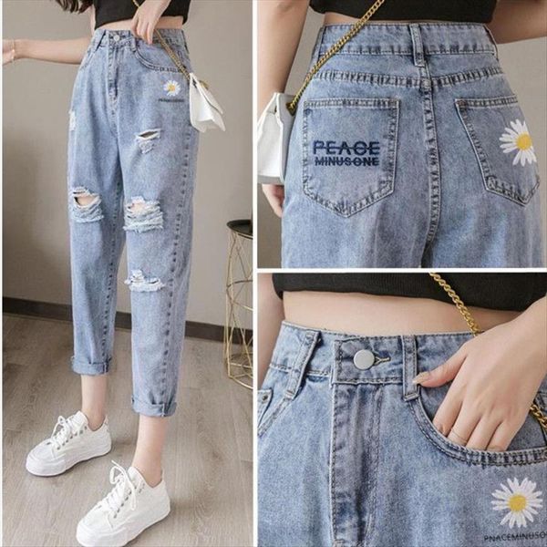 hole loose fitting nine women jeans point trousers embroidered daisy summer thin high waist straight pants bf trend, Blue
hole loose fitting nine women jeans point trousers embroidered daisy summer thin high waist straight pants bf trend, Blue