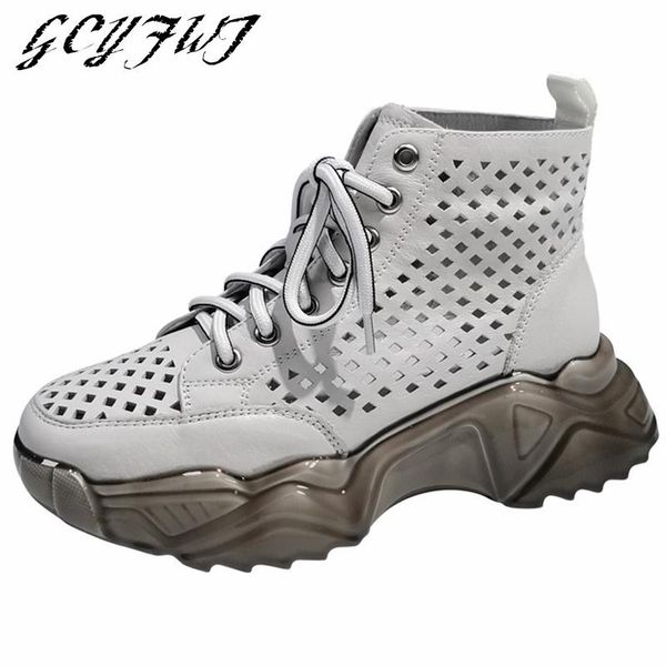 boots women's ankle piercing hollow breathable lace-up flat platform girl shoes thick bottom crystal jelly casual ladies, Black