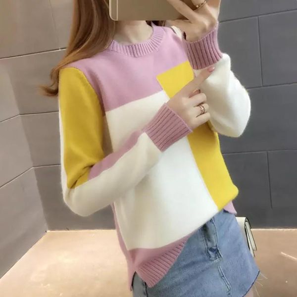 women's sweaters women candy color sweater round collar colorblock long sleeve knit multicolor with splicing thin, White;black
women's sweaters women candy color sweater round collar colorblock long sleeve knit multicolor with splicing thin, White;black