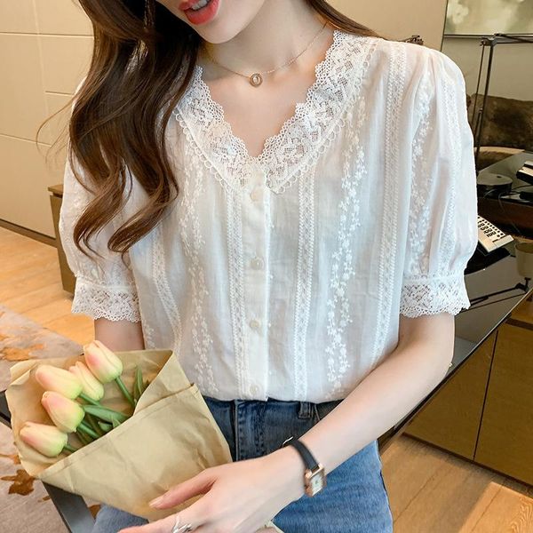 women's blouses & shirts summer lace shirt 2021 fashion short v-neck sense niche sleeve rm*, White
women's blouses & shirts summer lace shirt 2021 fashion short v-neck sense niche sleeve rm*, White