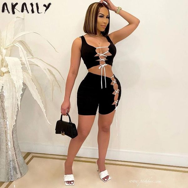 women's tracksuits akaily summer streetwear black hollow out bandage 2 two piece sets women outfits white sleeveless crop skinny shorts, Gray
women's tracksuits akaily summer streetwear black hollow out bandage 2 two piece sets women outfits white sleeveless crop skinny shorts, Gray