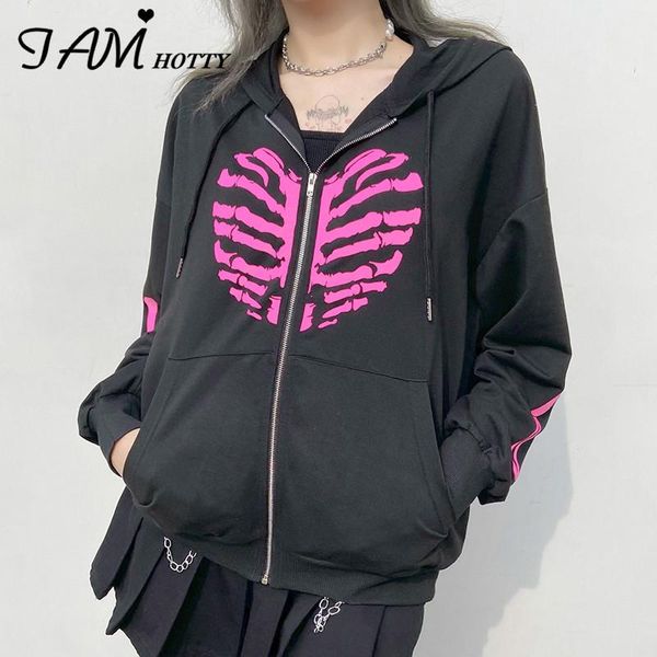 women's hoodies & sweatshirts heart skeleton printed gothic oversized hoodie women y2k zip up loose hooded casual outerwear vintage coa, Black
women's hoodies & sweatshirts heart skeleton printed gothic oversized hoodie women y2k zip up loose hooded casual outerwear vintage coa, Black
