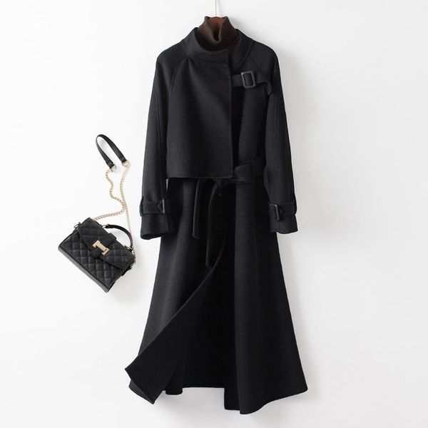 women's coat wool temperament autumn and winter mid long 2021 double faced tweed gentle & blends, Black
women's coat wool temperament autumn and winter mid long 2021 double faced tweed gentle & blends, Black