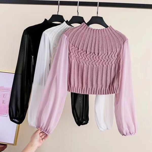 women's sweaters autumn winter patchwork knitted women lantern sleeve chiffon pullovers slim sweater, White;black
women's sweaters autumn winter patchwork knitted women lantern sleeve chiffon pullovers slim sweater, White;black