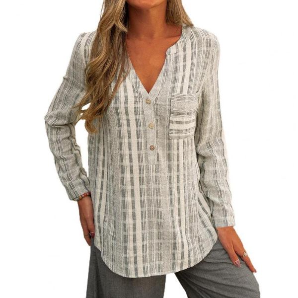 women's blouses & shirts women shirt stripe v neck skin-friendly summer pocket blouse long sleeve for daily wear, White
women's blouses & shirts women shirt stripe v neck skin-friendly summer pocket blouse long sleeve for daily wear, White