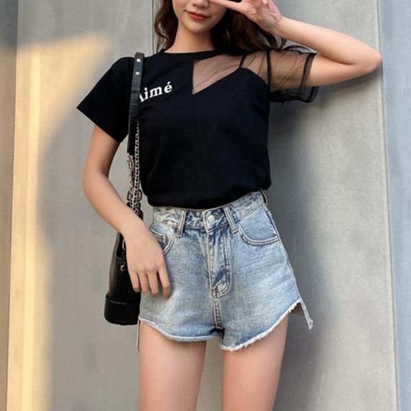 women's t-shirt women t-shirts summer fashion casual cotton patchwork net yarn short sleeve perspective female, White
women's t-shirt women t-shirts summer fashion casual cotton patchwork net yarn short sleeve perspective female, White