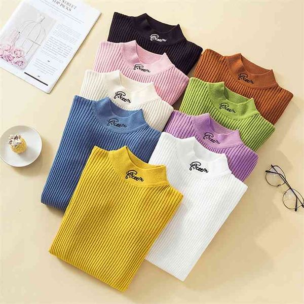 7 candy color autumn winter embroidered letter half turtleneck sweater bottoming women long sleeve pullover knitwear 210601, White;black
7 candy color autumn winter embroidered letter half turtleneck sweater bottoming women long sleeve pullover knitwear 210601, White;black