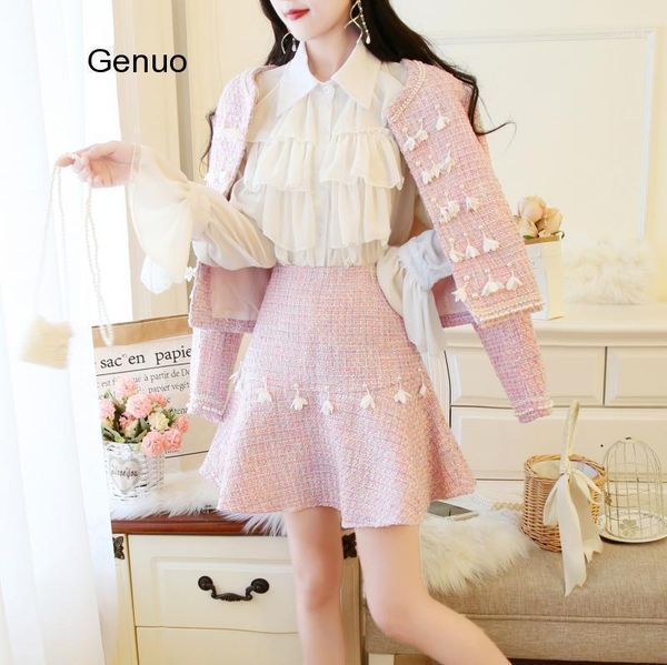 women's tracksuits women 2021 fall winter chic pearl beaded 2 piece set female tweed single breasted jacket coat +high waist a-line ski, Gray
women's tracksuits women 2021 fall winter chic pearl beaded 2 piece set female tweed single breasted jacket coat +high waist a-line ski, Gray