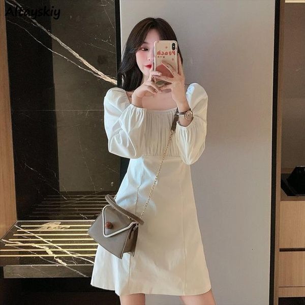 solid square collar ruched women dresses puff sleeve korean style casual elegant college vestido feminino slim female, Black;gray
solid square collar ruched women dresses puff sleeve korean style casual elegant college vestido feminino slim female, Black;gray