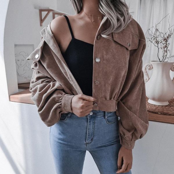 women's jackets xuxi 2021 spring autumn lantern long sleeve corduroy casual jacket single breasted women coat e3610, Black;brown
women's jackets xuxi 2021 spring autumn lantern long sleeve corduroy casual jacket single breasted women coat e3610, Black;brown