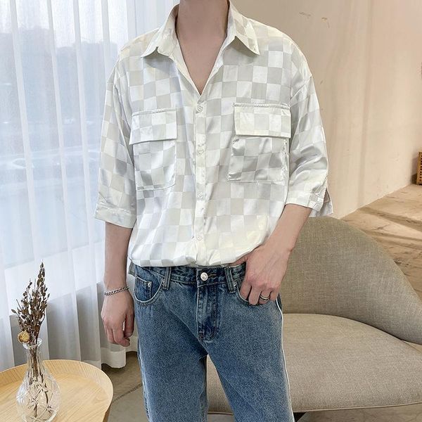 men's casual shirts hybskr 2021 summer jacquard silk short sleeve men shirt fashion trendy american harajuku plaid male, White;black
men's casual shirts hybskr 2021 summer jacquard silk short sleeve men shirt fashion trendy american harajuku plaid male, White;black