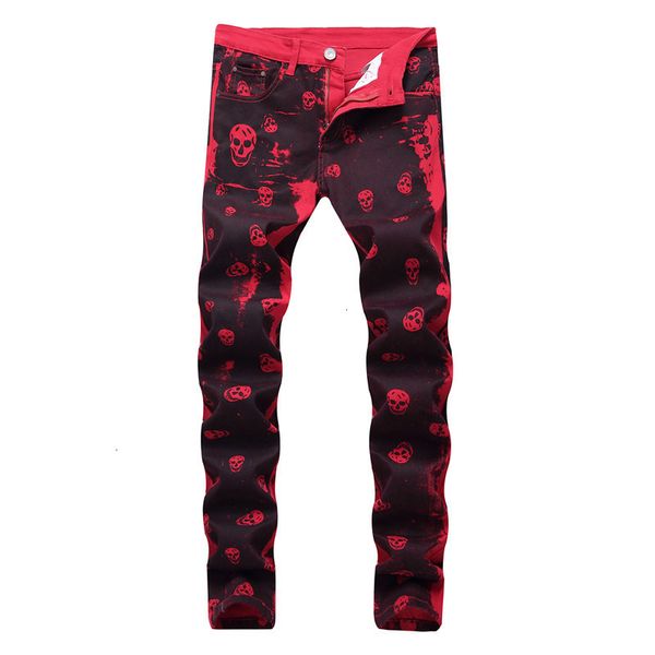 new men's male fashion skeleton printed night jeans slim fit red denim pants long trousers ilis, Blue
new men's male fashion skeleton printed night jeans slim fit red denim pants long trousers ilis, Blue