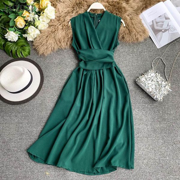 2021 new v-neck sleeveless women summer french chic cross drawstring slim waist vestidos ycus, Black;gray
2021 new v-neck sleeveless women summer french chic cross drawstring slim waist vestidos ycus, Black;gray
