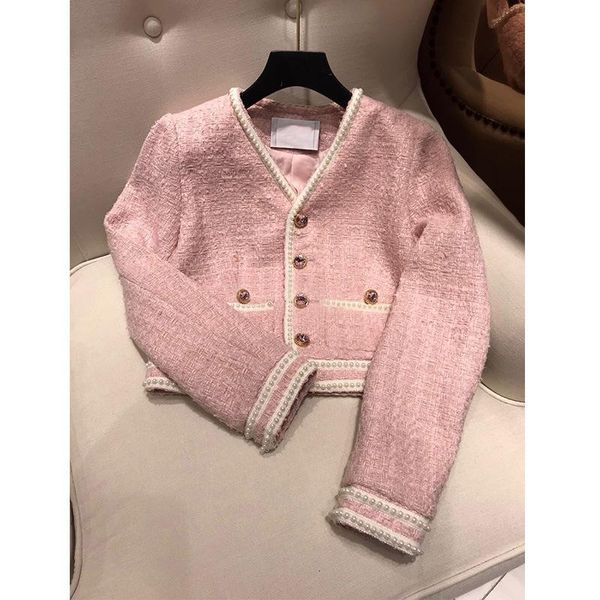 women's jackets pink korean style short woolen coats 2021 spring autumn clothing v-neck single-breasted beading tweed fashion top, Black;brown
women's jackets pink korean style short woolen coats 2021 spring autumn clothing v-neck single-breasted beading tweed fashion top, Black;brown