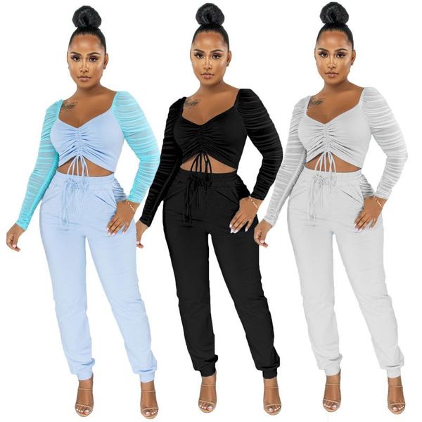 women's two piece pants fashion slim-fit mesh drawstring pleated suit two-piece long-sleeved trousers autumn products, White
women's two piece pants fashion slim-fit mesh drawstring pleated suit two-piece long-sleeved trousers autumn products, White