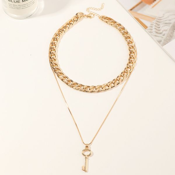 nz2041 fashion jewelry hip hop thick chain metal texture simple key double layer necklace, Silver
nz2041 fashion jewelry hip hop thick chain metal texture simple key double layer necklace, Silver