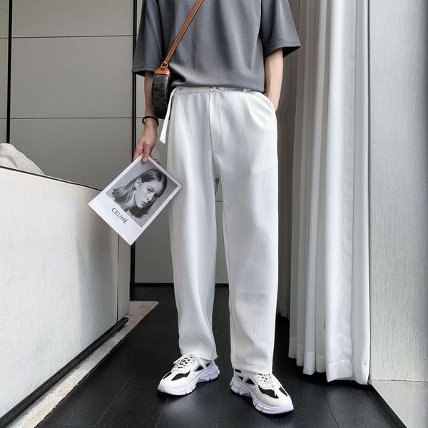 men's pants summer belt pleated fashion black white casual men streetwear korean loose straight ice silk mens m-2xl q6te
men's pants summer belt pleated fashion black white casual men streetwear korean loose straight ice silk mens m-2xl q6te