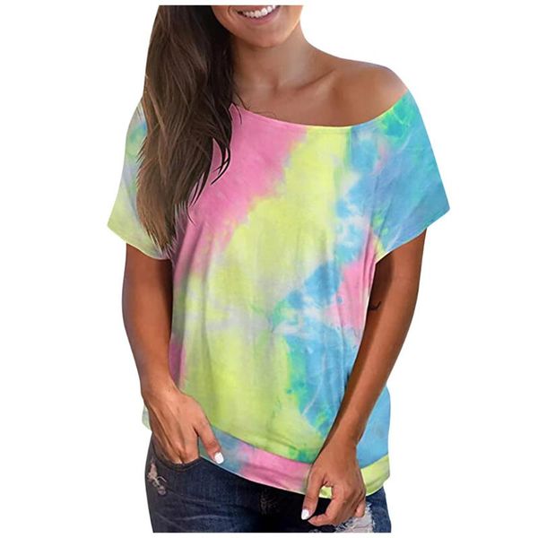 women's t-shirt fashion women tie-dye print short sleeve off shoulder casual femme 2021 summer womens clothes vogue tees, White
women's t-shirt fashion women tie-dye print short sleeve off shoulder casual femme 2021 summer womens clothes vogue tees, White